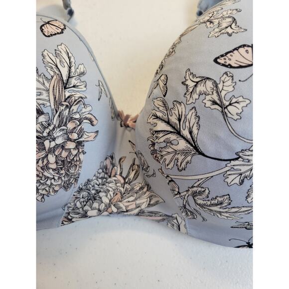 Cacique Underwire Balconette Bra Blue Leaf Full Figure Lightly Lined Size 38DDD - Picture 5 of 10